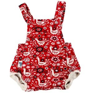 Willa+Wolf Floral Bird Romper Size 6M Red Black Jumpsuit Organic Cotton USA Made